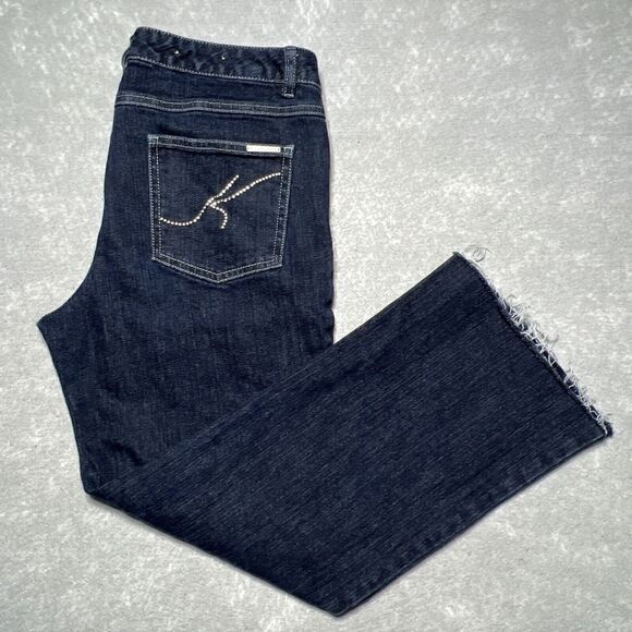 Michael Kors Blue Washed Flared Ankle Denim Jeans Raw Hem Stretch Women’s SZ: 10 - Picture 1 of 14